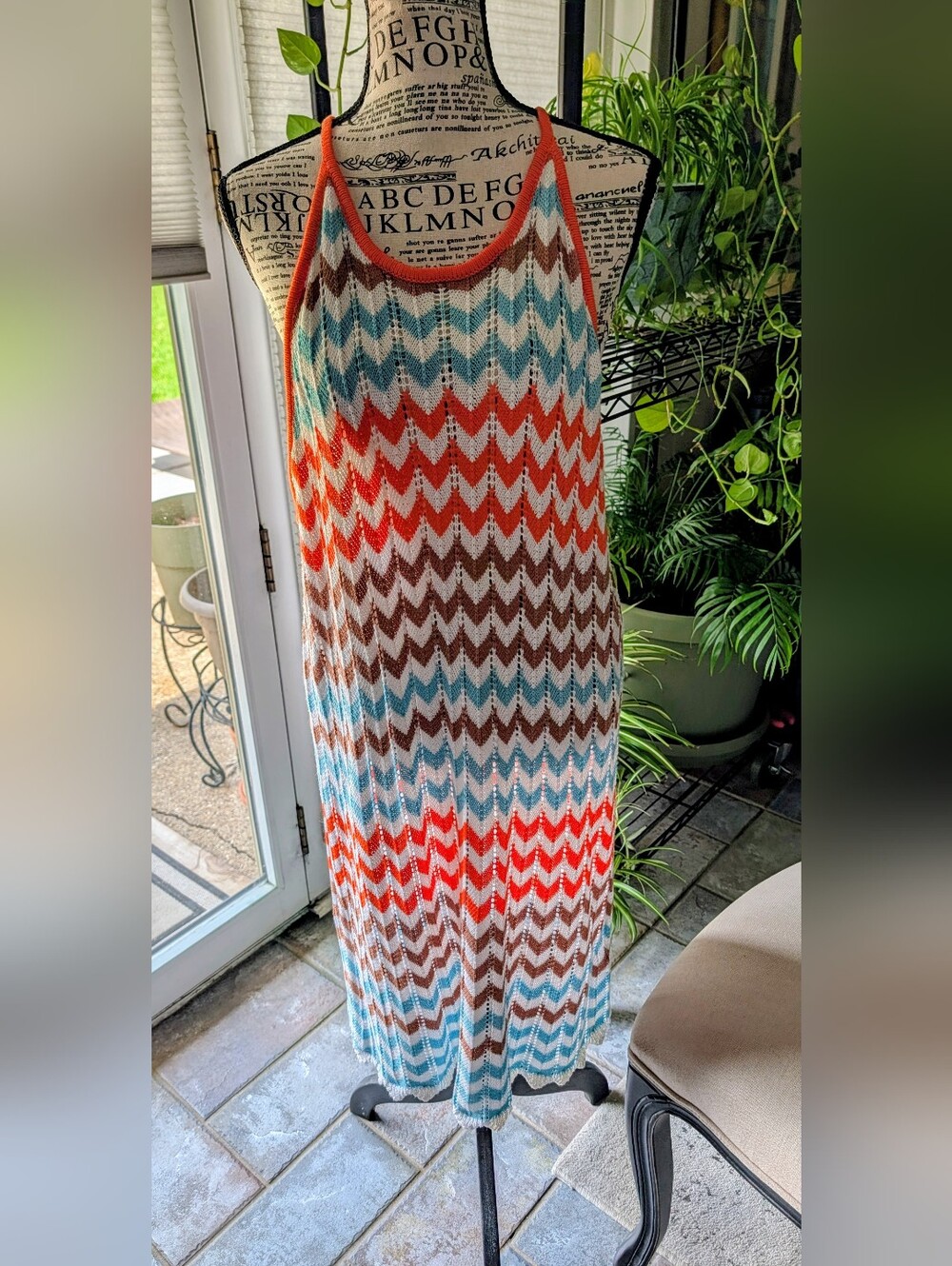 C&C California Chevron Knit Dress in Coral, Teal & Brown SZ XL
